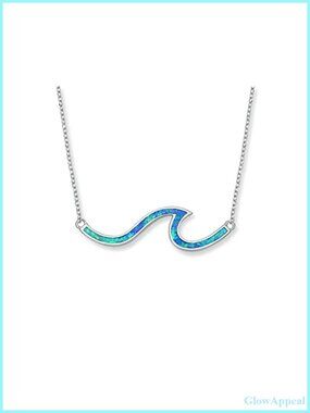 925 Sterling Silver Ocean Wave Pendant Necklace Opal Beach Jewelry Gift